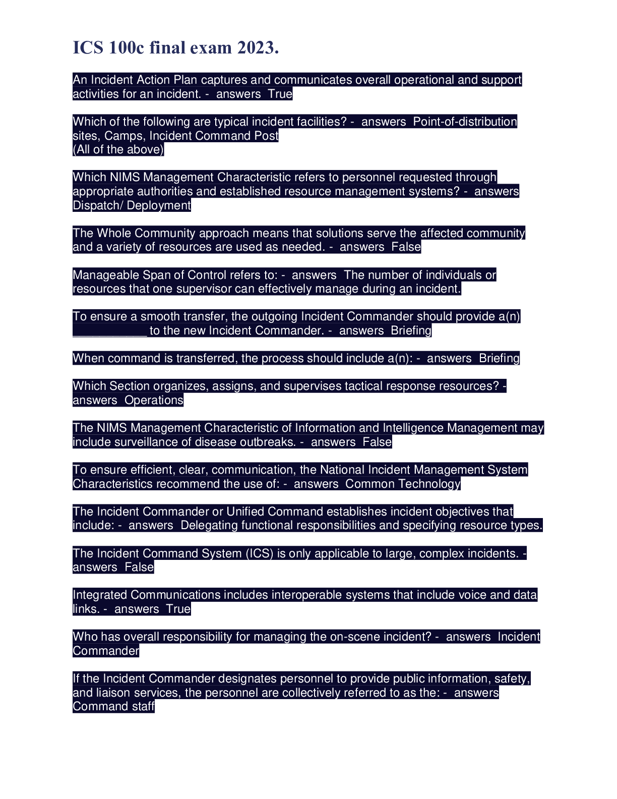 Preview image for ICS 100c final exam 2023.